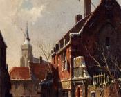 阿德里亚努斯埃沃森 - Figures In The Streets Of A Dutch Town In Winter